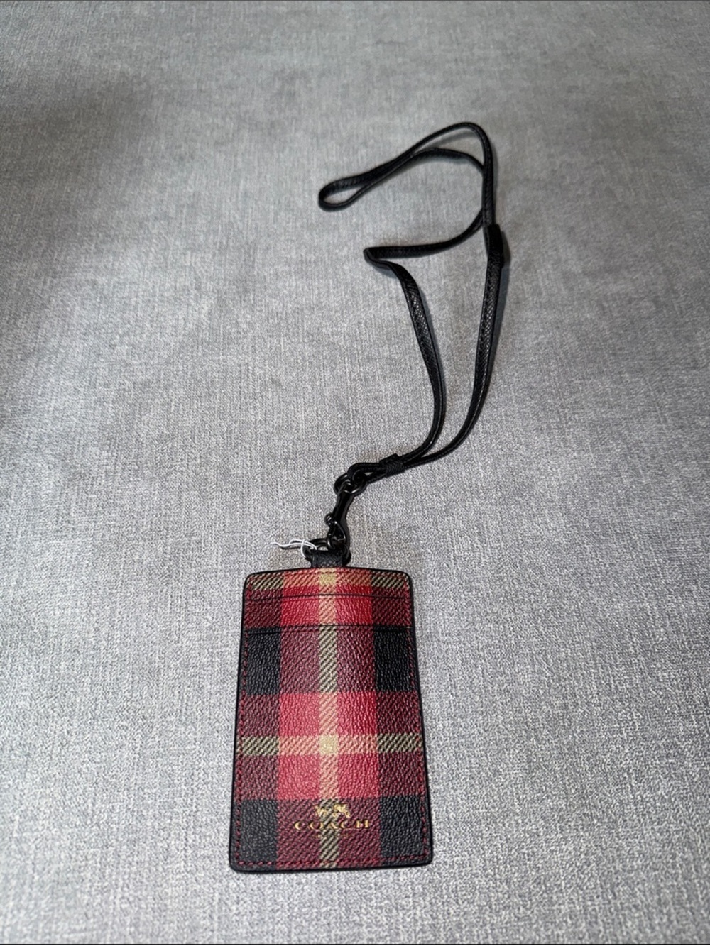 Coach Red Plaid Leather Lanyard Card Holder